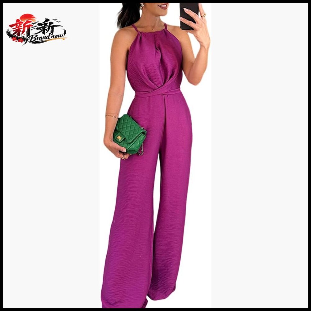 Polyester Halter Jumpsuit Sleeveless Wide Leg Romper